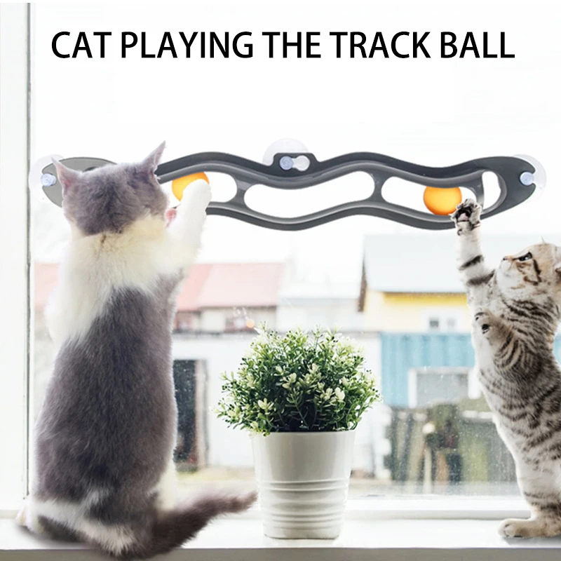

Прозрачная настенная игрушка на подоконнике для кошки, игрушечный мяч на присоске, интерактивный Трековый мяч для кошки