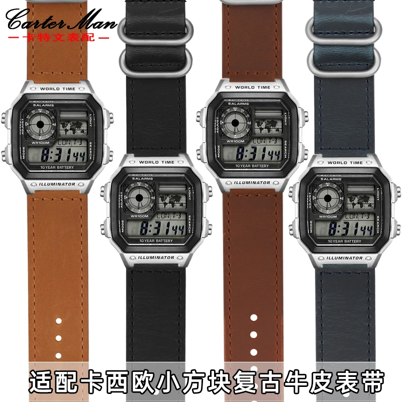 Per Casio A158/A168/Ae1200/1300/W-218H W-218H A159 Cinturino Per Orologio In Pelle Bovina Vintage Retrò Modificato Cinturino Per Cinturino Marrone 18M
