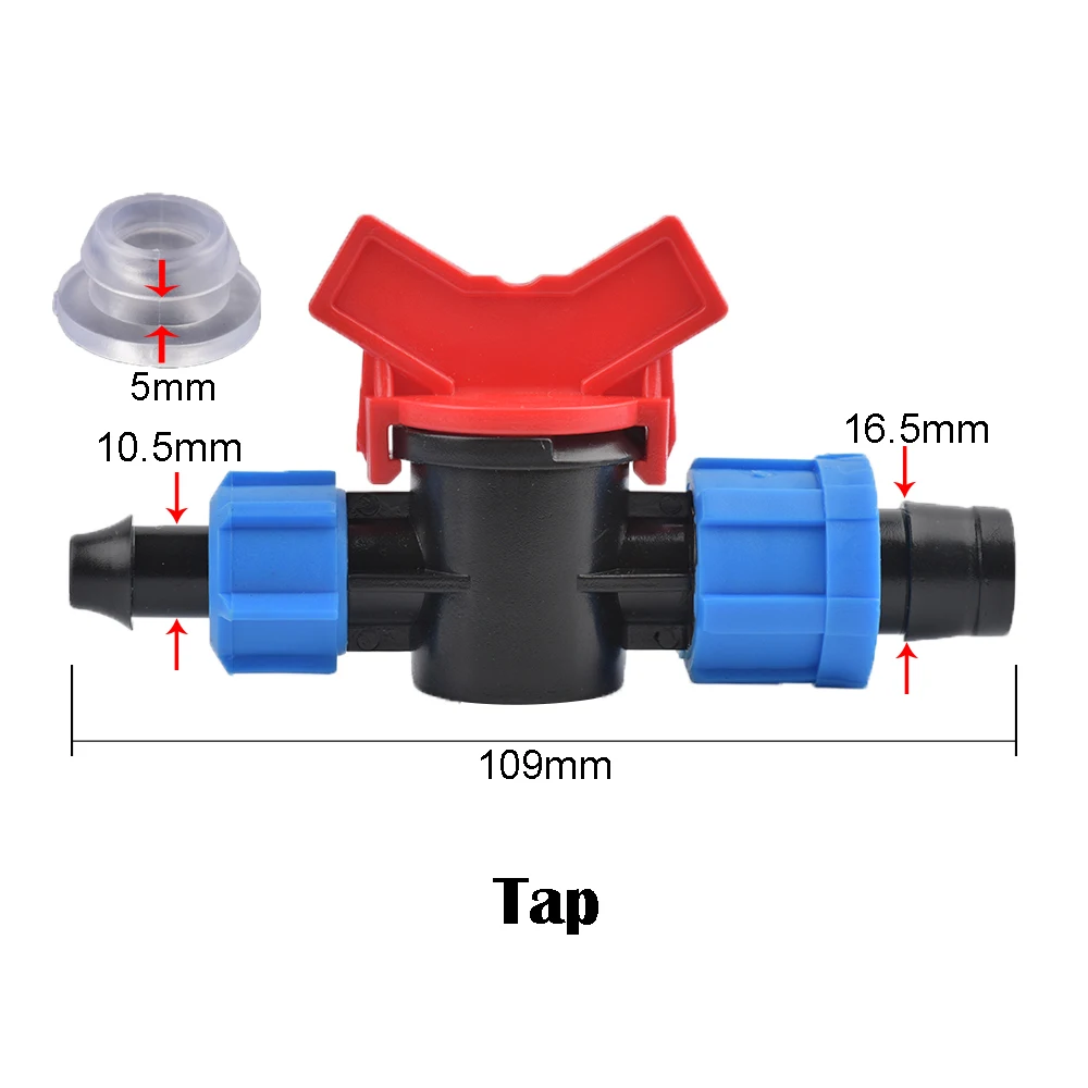 16mm Micro Irrigation Drip Tape Connectors Tee Repair Elbow End Plug Tap Fittings Locked Hose Joints Greenhouse Coupler 1Pc 