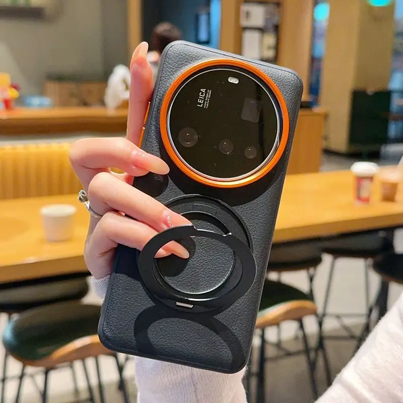 Luxury Business Magnetic Rotating Stand Leather Case with Shockproof Bumper