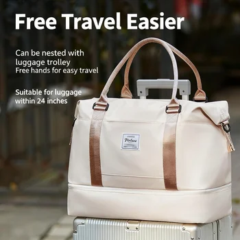Borsa tote da viaggio, borsa leggera con scomparto per scarpe, borsa a tracolla a tracolla di grande capacità, borsa da viaggio da cabina, borsa sportiva