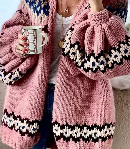 여성용 스플라이스 가디건 스웨터, 루즈 캐주얼 코트, 프린트 정사이즈 오픈 스티치, 사무실 여성, 가을, 겨울, 2024 니트 점퍼