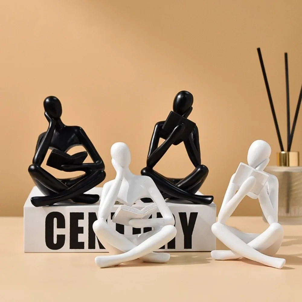 Black Abstract Thinker Statue - Modern Art Deco Resin Figurine for Home and Office Decor