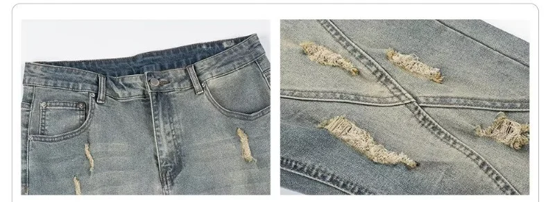 2026 Cyber Y2K Streetwear Old Washed Blue Slim Flare Ripped Jeans Hosen für Herren Kleidung Gerade Vintage Gothic Denim Hosen – Detail 17