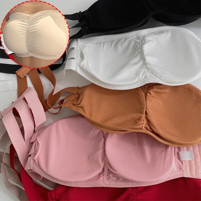 Women's Strapless Bra with Removable Pads Sexy Underwear Tube Top Girls Invisible One-piece Backless Lingerie Cropped Tanks