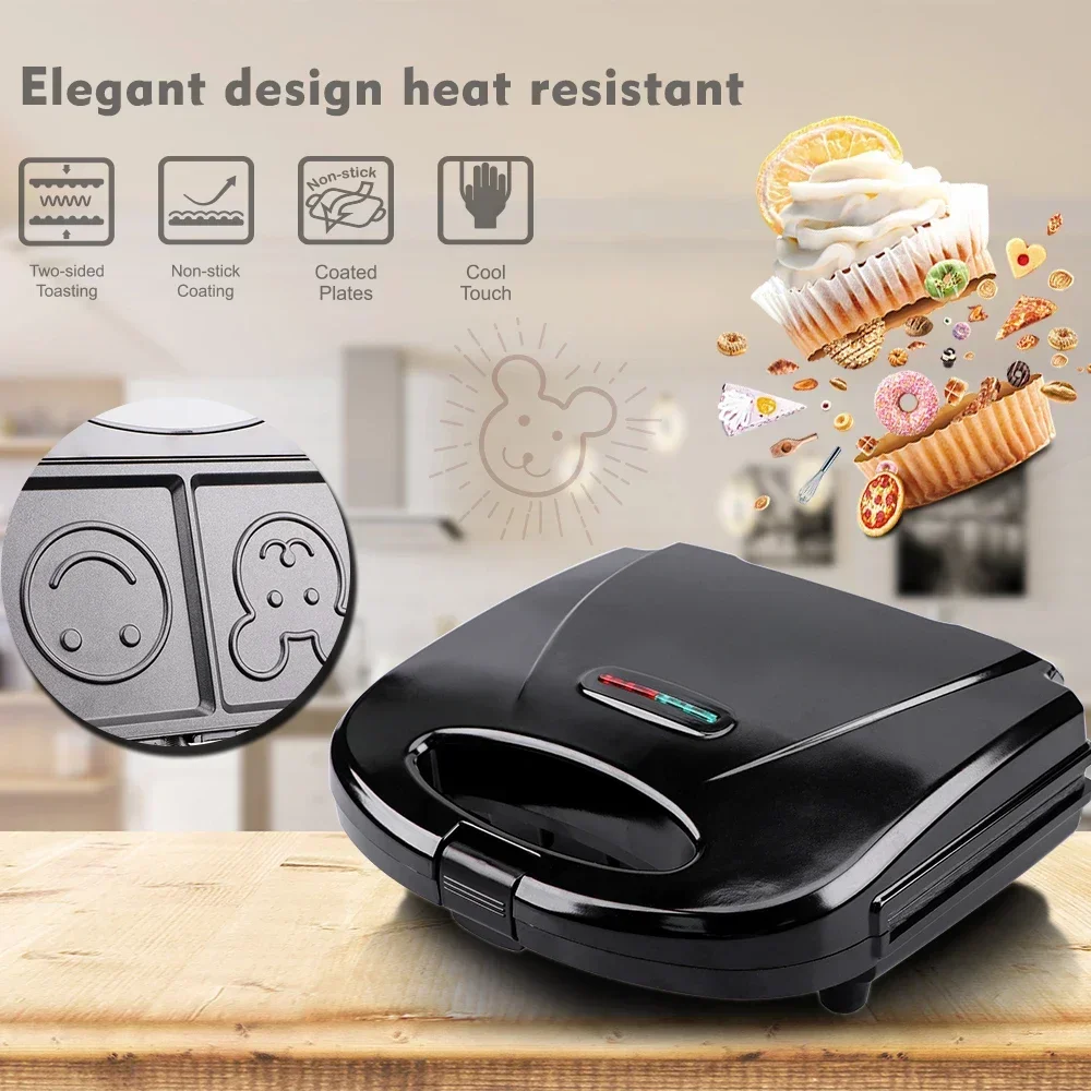 OXPHIC 750W Smlie Face Hot Sandwich Maker Breakfast Machine Grill Machine Toasters Waffle Makers Toasting