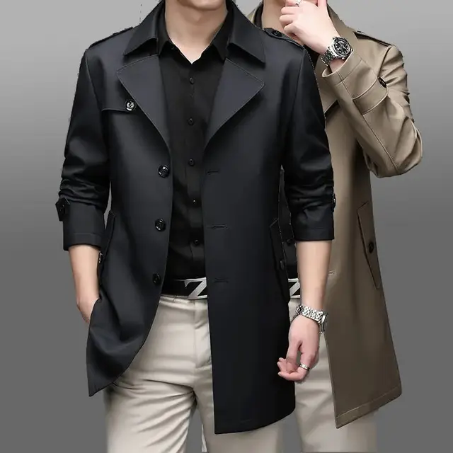 2025 Mens Spring Autumn Trench Coat Middle Age Business Casual Long Overcoat Dad Style Single Jacket 1