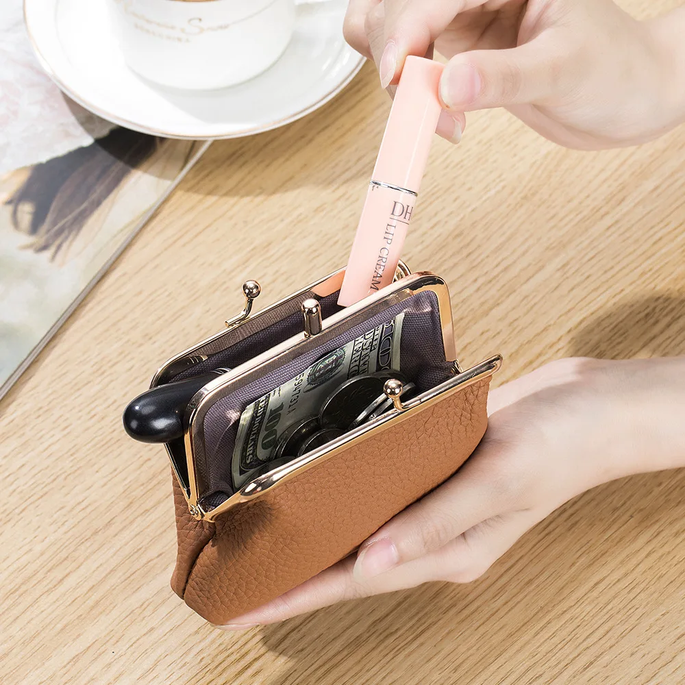 Genuine Leather Designer Women's Coin Purses Luxury Women for Wallet Card Holders Ladies Clutch Bag Double Pocket Change Wallets