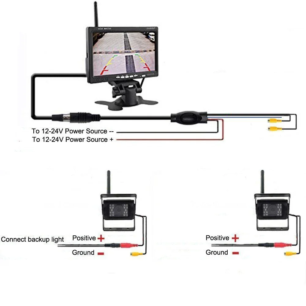12V-24V Drahtlose 7 "Auto Monitor Backup Rückansicht Verpackung Wasserdichte Kamera Für Lkw Bus RV anhänger Bagger 2,4G WiFi – Detail 7