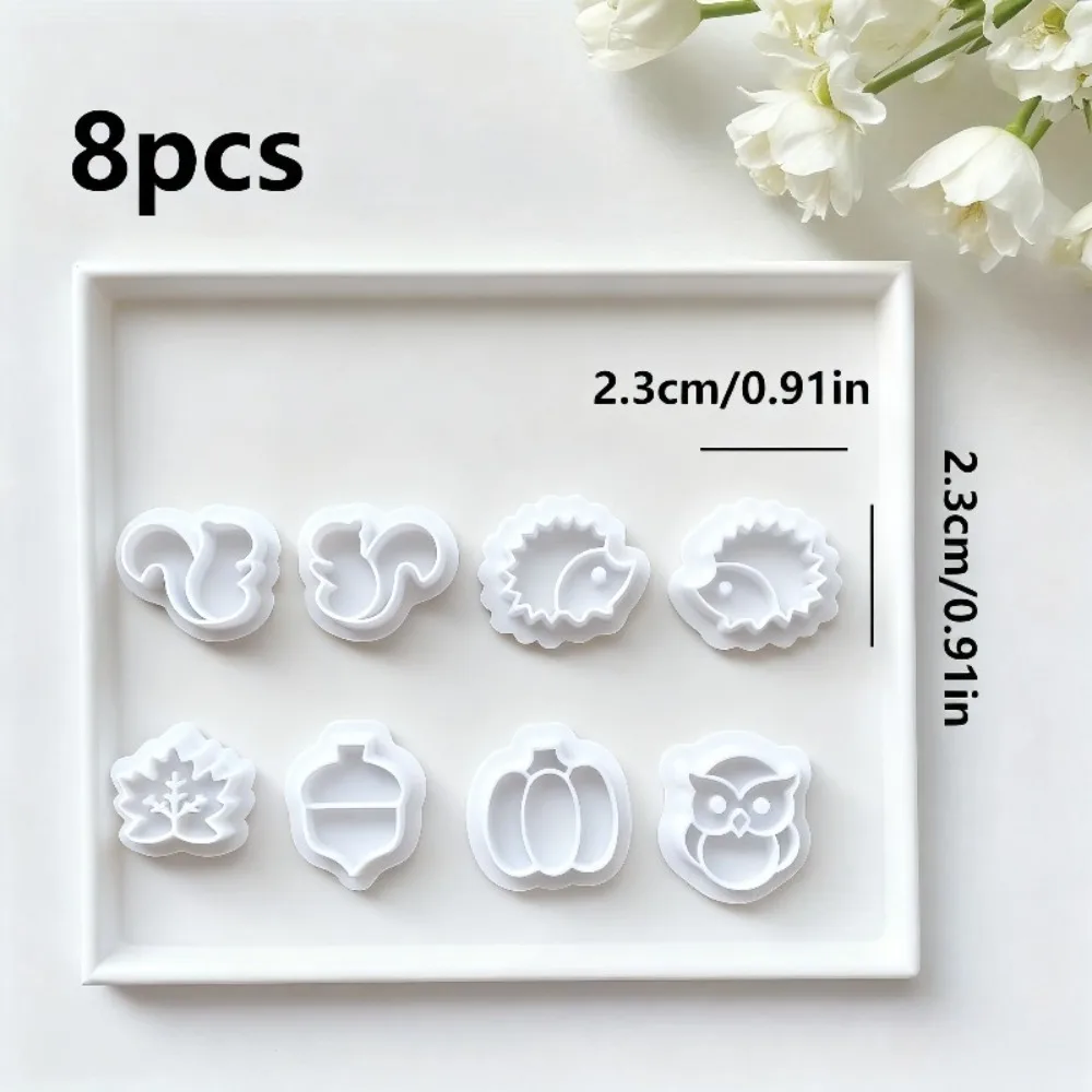 8종 가을 숲 동물 식물 폴리머 클레이 커터 세트 다람쥐 고슴도치 부엉이 호박 몰드 DIY 귀걸이 쥬얼리 만들기 키트