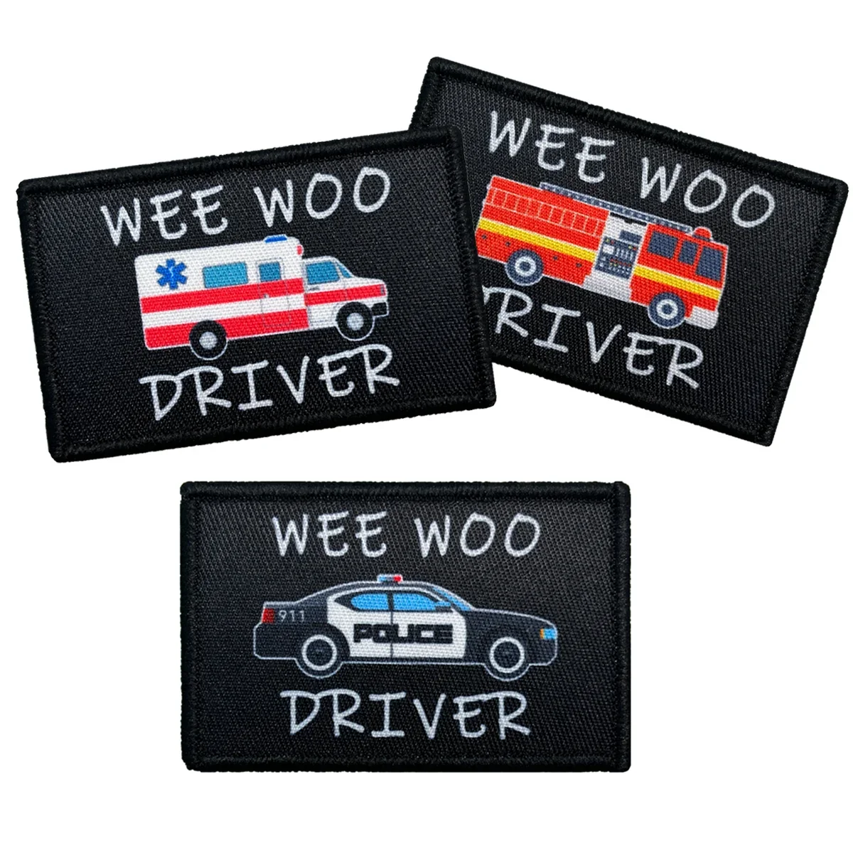 Custom Patch Wee Woo Driver Patch-Police Car Ambulance EMT or Fire Engine Driver-Funny 2"x3" Removable Patch with Hook and Loop Backing
