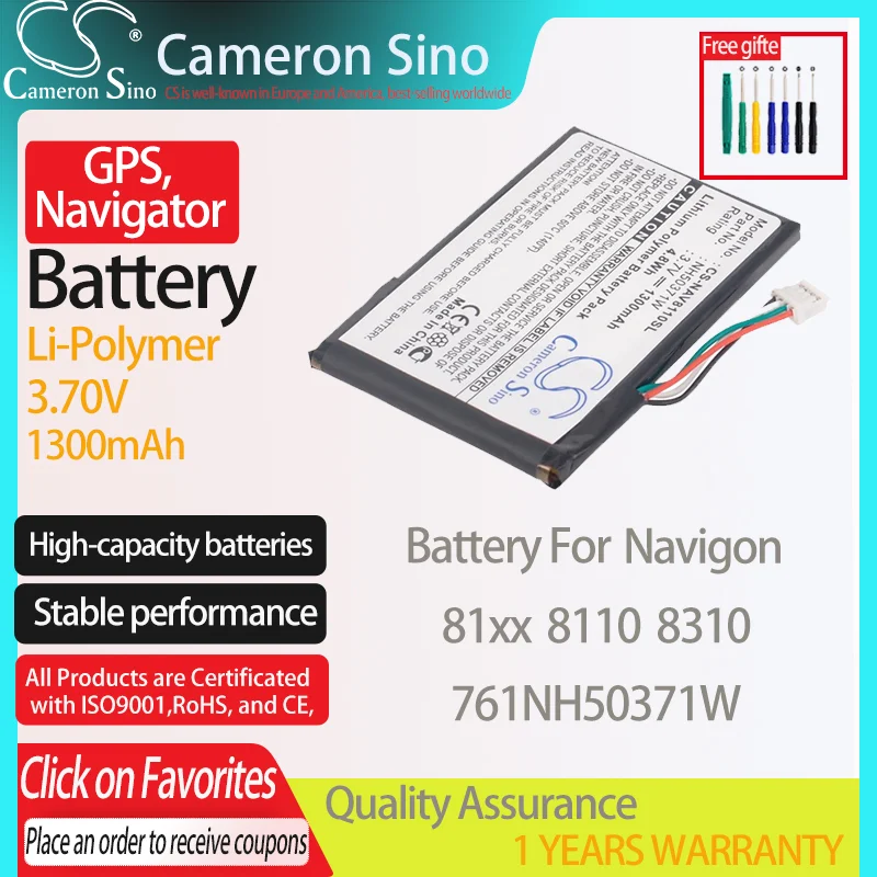 Batteria Cameronsino Per Navigon 81Xx 8110 8310 Per Navigon Gps Gps, Batteria Navigatore 1300Mah 3.70V Li-Polimero Nero