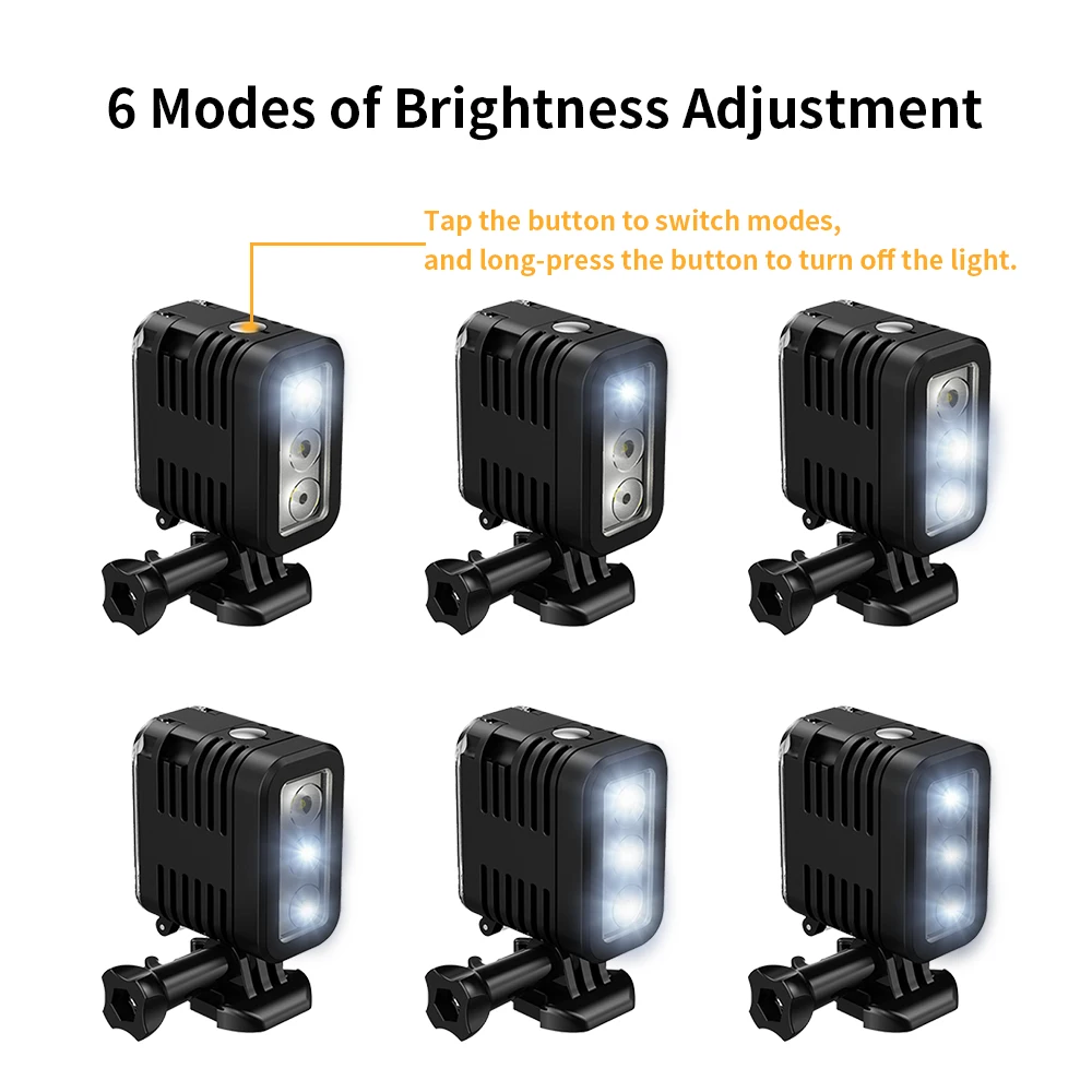 Lampe LED étanche 30 mètres 300 lumens pour GoPro et caméras d'action utilisée lors d'une plongée, éclairant un récif corallien.