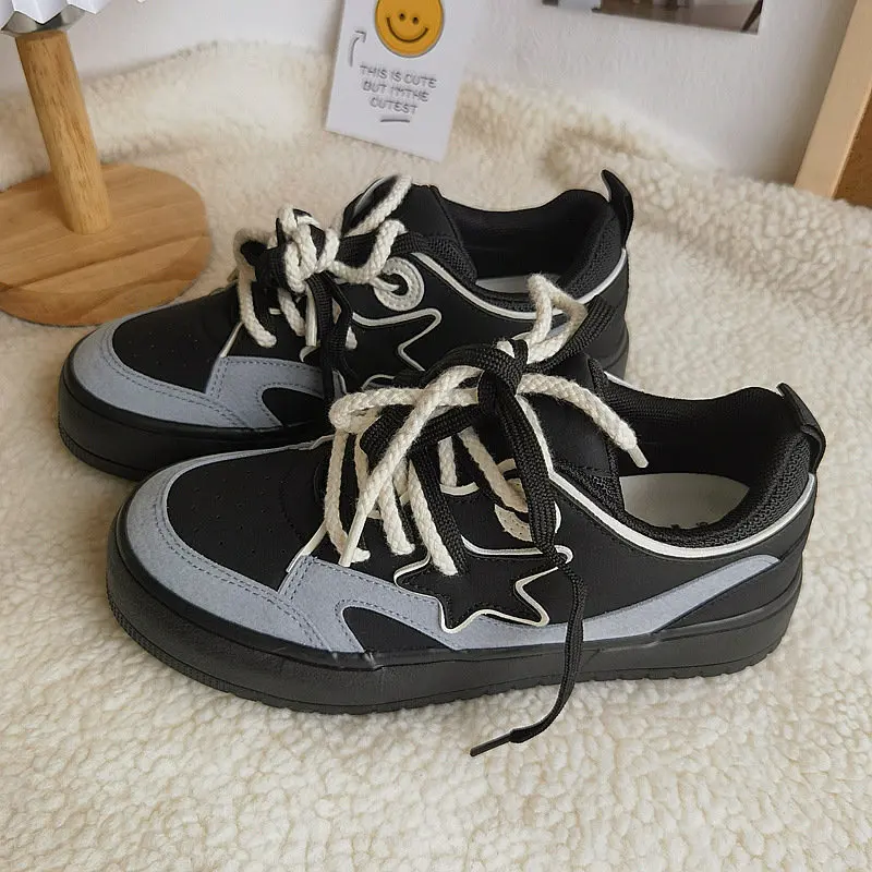 

Platform Sneakers Women Vulcanized Shoes Spring Autumn Leather Ladies Designer Woman Casual Lace Up Flat Shoes Sneakers