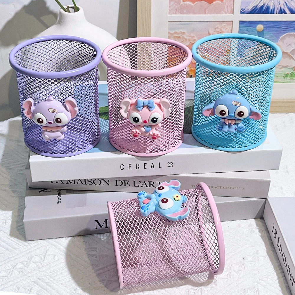 Stitch Iron Mesh Notebook Cup, Stitch Fans' Office and School Cute Desktop Stationery Pen Holder Pencil Box 5