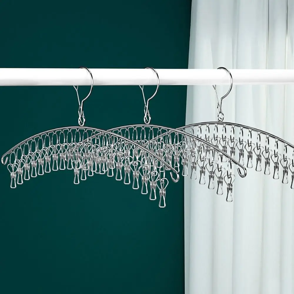 1Pcs Stainless Steel Balcony Clothes Hanger Windproof Drying Rack Sock Laundry Airer Hanger Space Saving No Deformation Holder 3