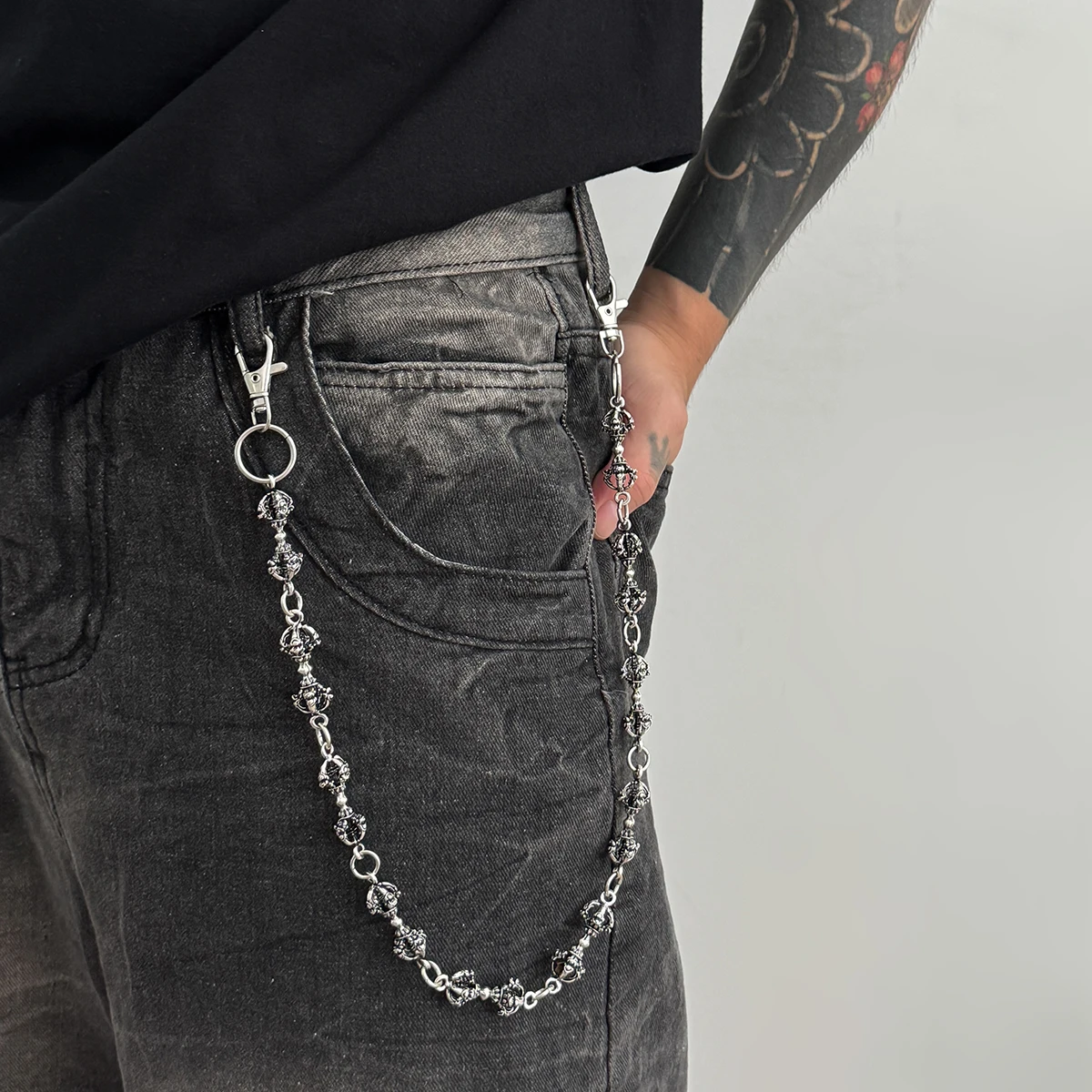 Salircon 2026 Gothic Kreativer Zauberstab-Schlüsselanhänger Geldbörse Gürtelkette Herren Punk Hosen Hipster Jeans-Kette Schmuck Halloween-Geschenk