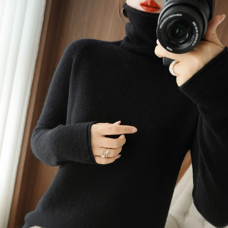 thumbnail image 1 of Suéteres de mujer de otoño e invierno, cuello alto, manga larga, corte ajustado, liso, básicos, de punto, camisas cálidas, jerseys de alta elasticidad, 1 of 5