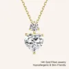 Romantic 14K Gold Filled Heart Necklace 2ct Moissanite Pendant Birthday Everyday Dainty Adjustable Chain Jewelry Gift for Women