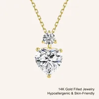 Romantic 14K Gold Filled Heart Necklace 2ct Moissanite Pendant Birthday Everyday Dainty Adjustable Chain Jewelry Gift for Women