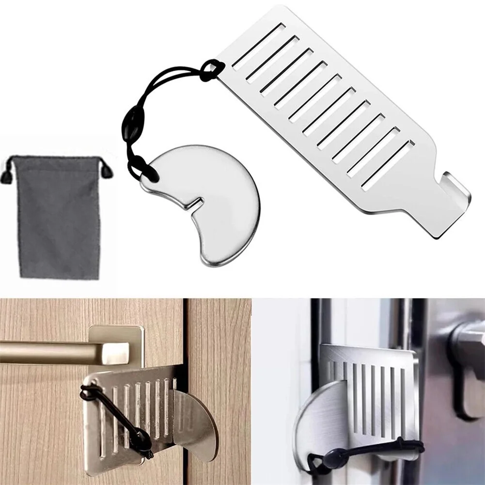 Door blocker safety anti-theft portable 8cm stainless steel for home privacy hotel travel door lock stopper