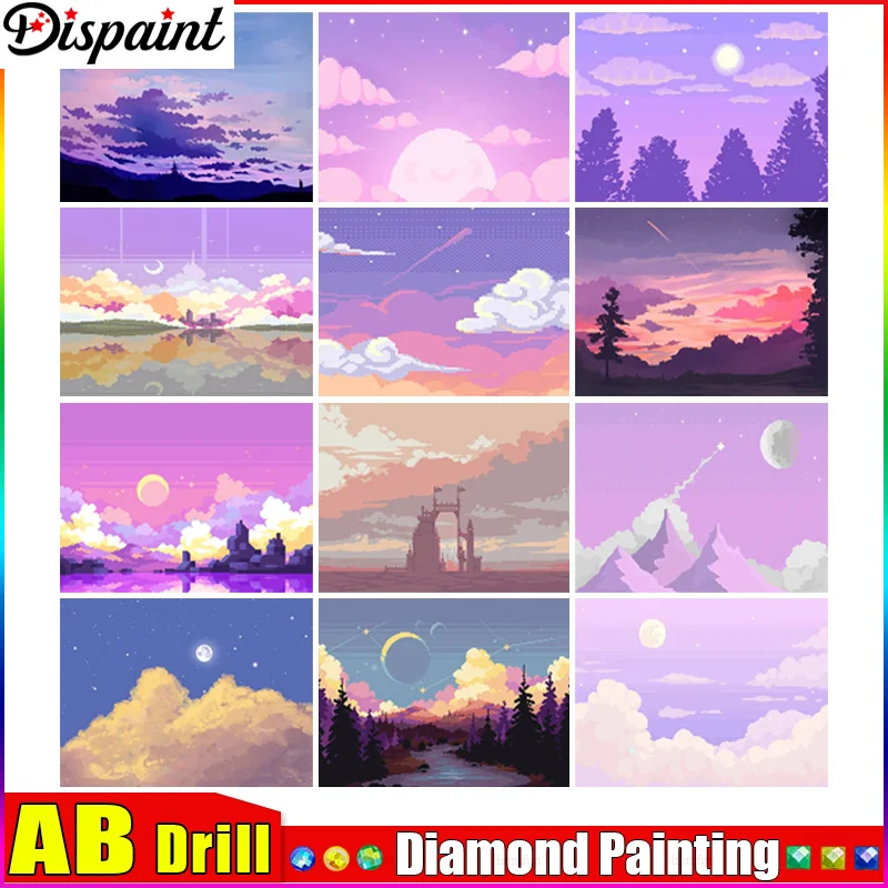 

Алмазная вышивка Dispaint AB 5D «сделай сам», полное отображение «Луна, облако, звездное небо», квадратная/круглая картина, искусство декора