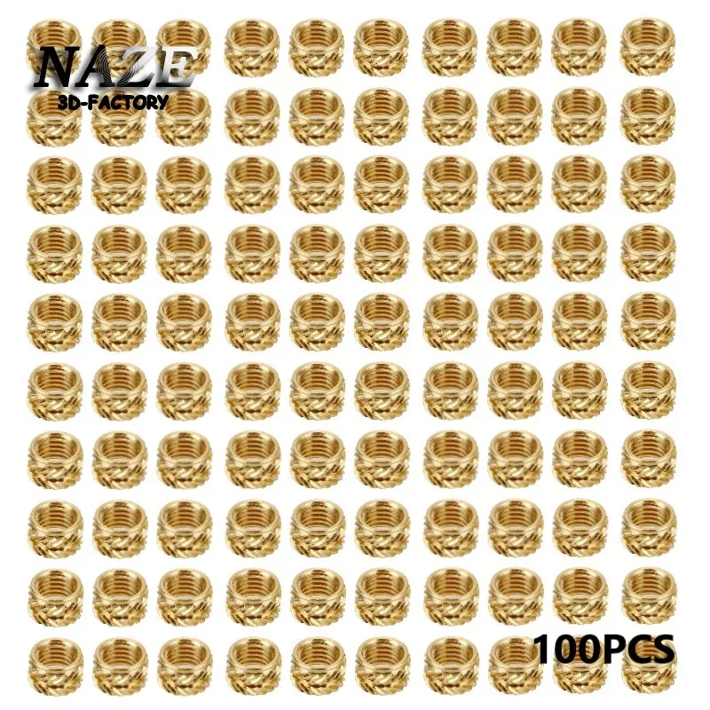 NAZE 100pcs M3 3x5x4 Thread Knurled Brass Threaded Heat Set Heat Resistant Insert Embedment Nut for 3D Printer Voron 0/0.1/2.4