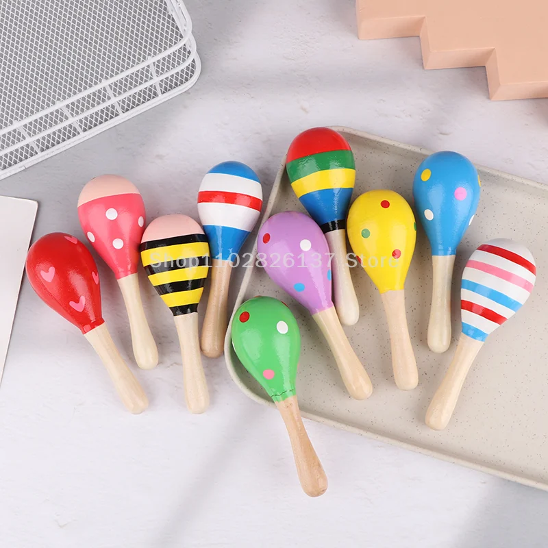 2pcs Mini Wooden Sand Hammer Orff Musical Instrument Cute Egg Shaker Maracas Rattle Toy For Boys & Girls Baby Shower Party Gift
