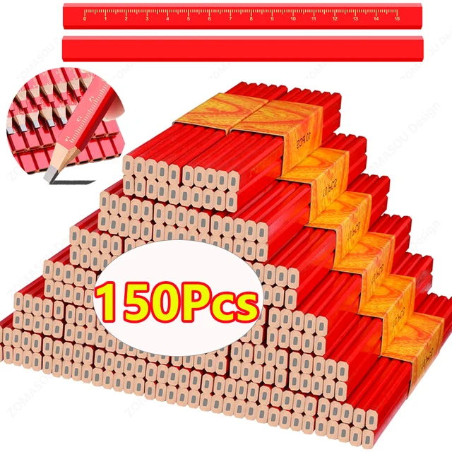 1-150Pcs Woodworking Pencils Heavy Duty Octagonal Hard Black Carpenter Pencils Site Dedicated Square Marking Wood Concrete 1
