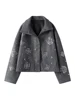 Beading Luxurious Chic Coat Women Loose Single Breasted Stand Collar Pocket Woolen Outwear 2024 Winter Snowflake Sequins Jackets 3