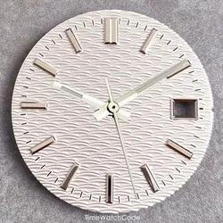 Wave Design 29mm Watch Dial with Metallic Markers - White, Black, Green, Blue (White dial hands)