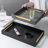 Metal Tray Wood Pallet Leather Large Rectangular Storage Serving Tray Hotel Dessert Dinner Tea Food Tableware Home Kitchen Tool 1