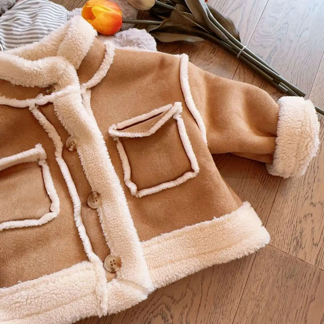 

Girls Coat Jacket Winter Cotton Windbreak 2023 Khaki Warm Plus Thicken Furs Overcoat Comfortable Children's Clothing