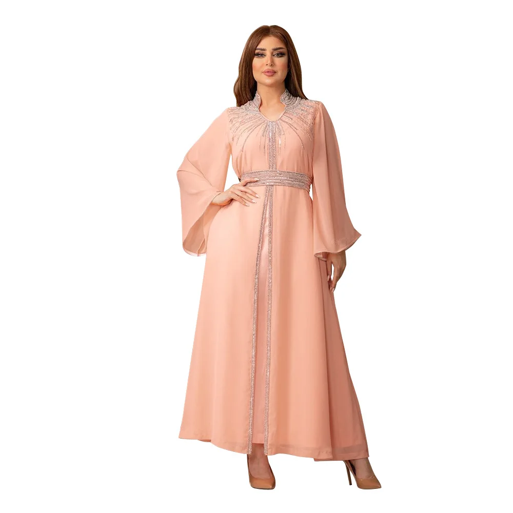 Morocco Dress Women 2023 Party Muslim Abaya Fashion Dubai Abayas Diamond Belted Kaftan Elegant Party Dresses Vestidos Spring