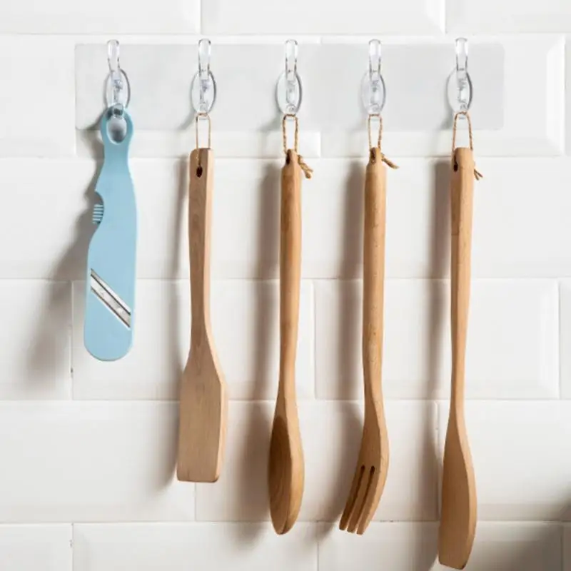 Self Adhesive Hooks Multifunctional Hooks Self Adhesive Wall Hooks Home Storage Accessories Transparent Plastic 3/5/6 Row Wall-mounted Towels Hats Keys Storage Rack Traceless