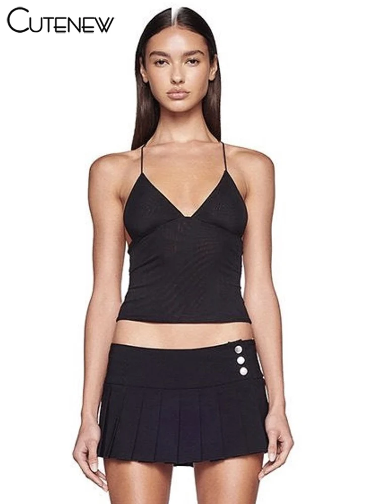 Sweet Suspender Sexy Patchwork Tank Top Women Camisole Sleeveless Slim Mesh Vest Casual Lady Streetwear New Summer