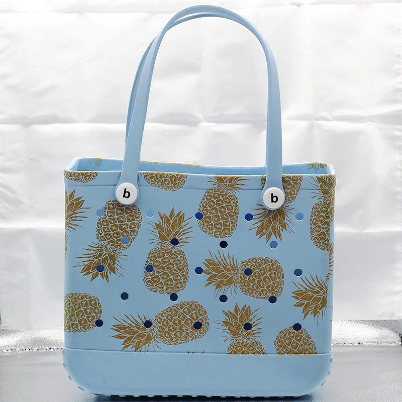 

Summer Beach Bag EVA Luxury Large Capacity Handbag Pineapple Print Waterproof Basket Tote Bags Fitness Shopping Bag For Unisex