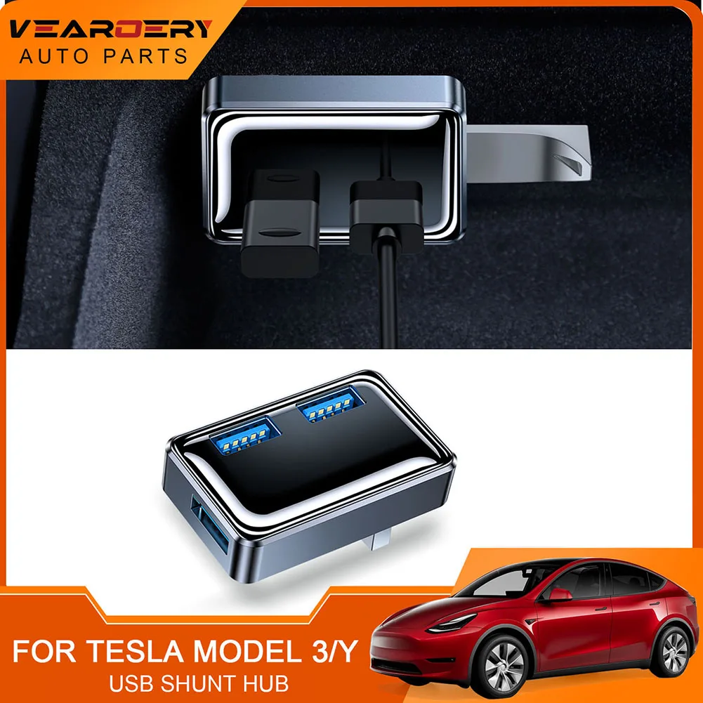 

For Tesla Model 3 Model Y 3 Ports USB Docking Station Interior USB Hub 3.0A Charger USB Adapter Splitter Extender Accessories