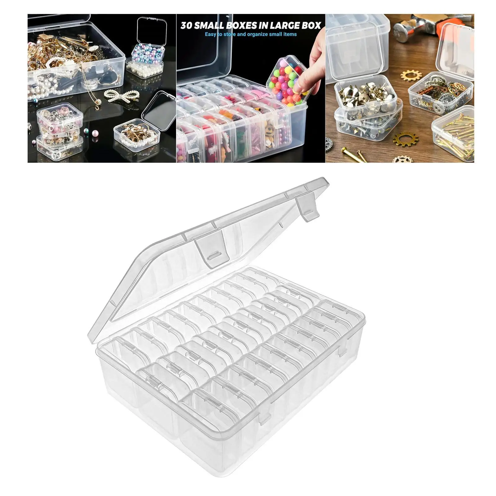Clear Plastic Organizer Case 30 Small Boxes Empty for Beads Rings Ear Studs