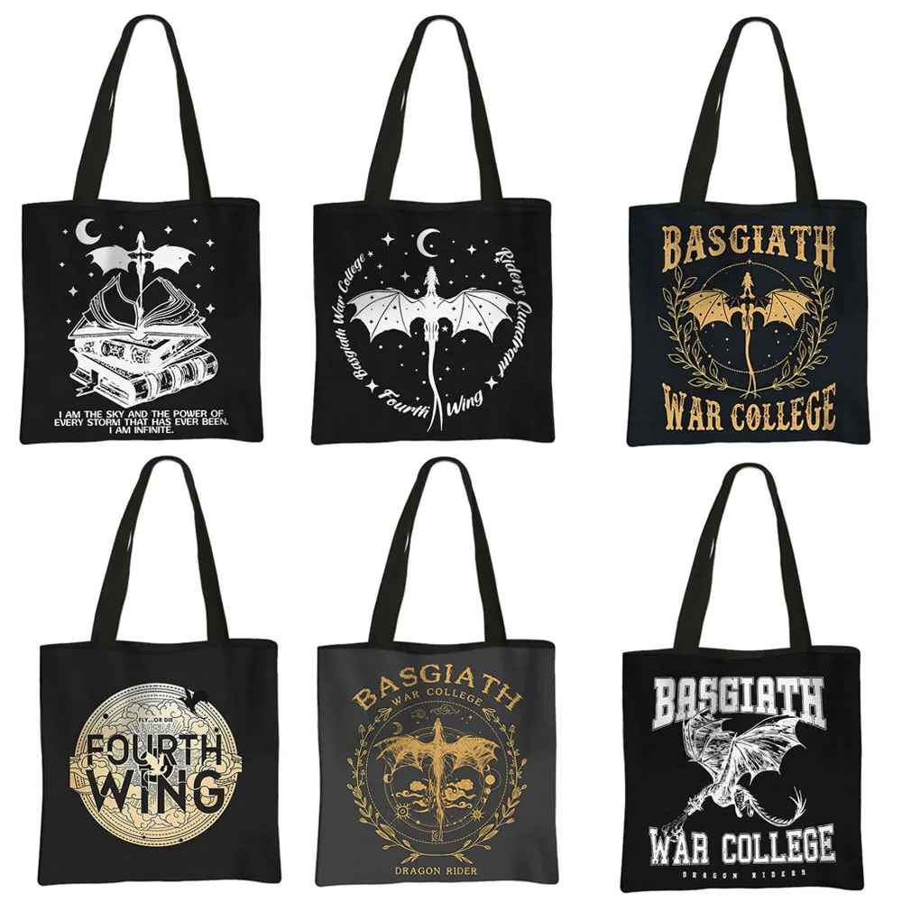Borsa Per La Spesa Della Quarta Ala Basgiath War College Casual Totes Fly O Die Dragon Rider Borsa Da Donna Eco Riutilizzabile Shopper Bag Gift