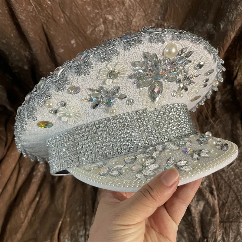 

Шляпа капитана с блестками, мерцающая хрустальная шляпа для коктейльных вечеринок в диско-хаусе