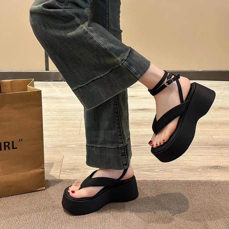 Women Heeled Sandals High Heels Clip Toe Shoes Platform Buckle Flip Flops Summer Fashion Pumps Slingback