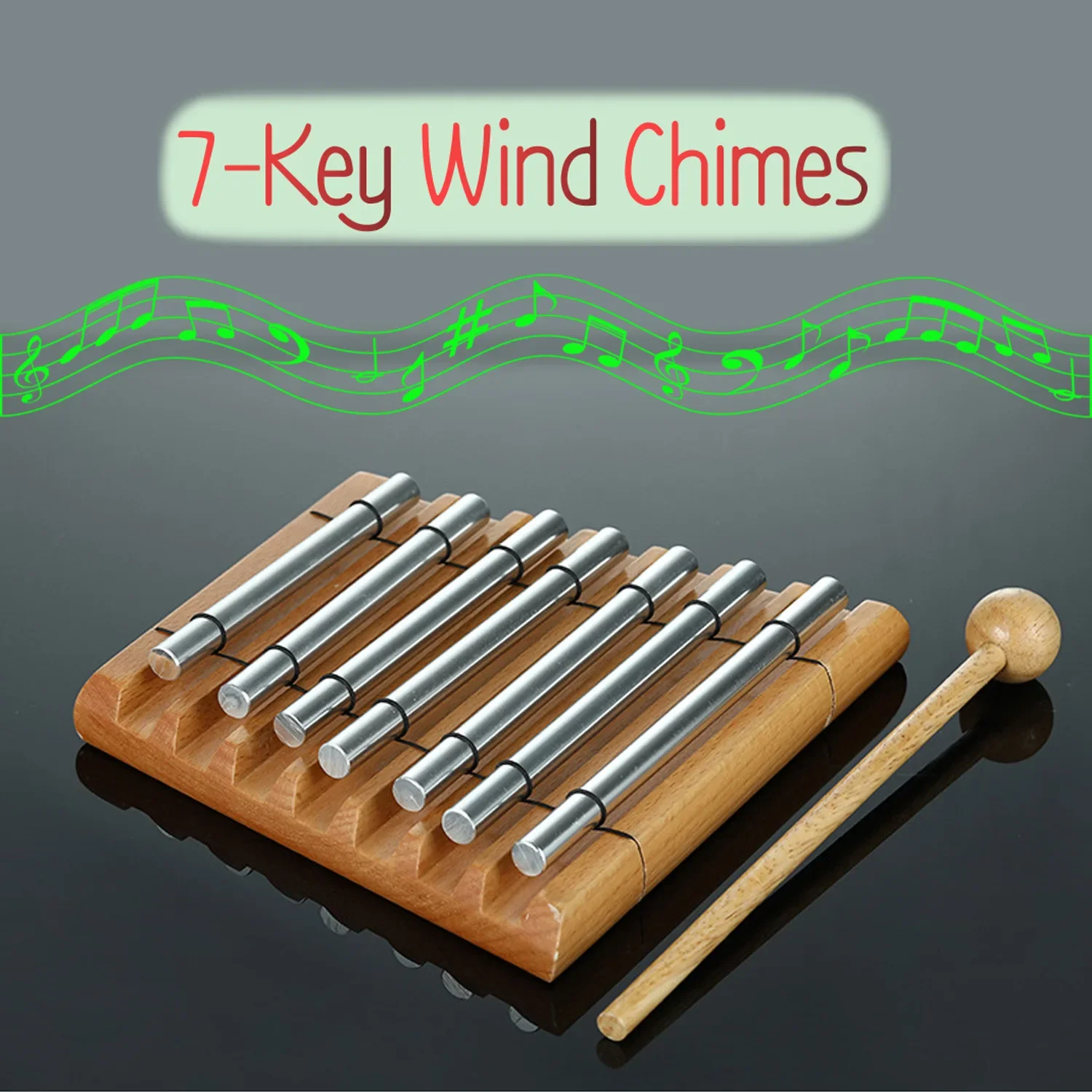 7 Tones Hand Chime with Mallet Metal Tubes Wood Chime Percussion Musical Instrument for Meditation Sound Healing