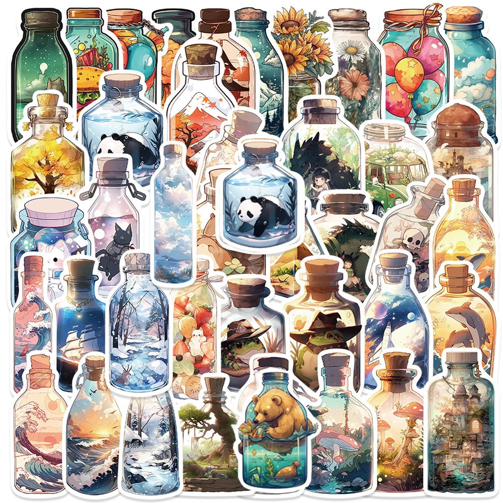 

10/30/50PCS INS Style Bottle World Aesthetic Cartoon Stickers Kawaii Girls Decoration Decals Scrapbooking Planner Cute Sticker