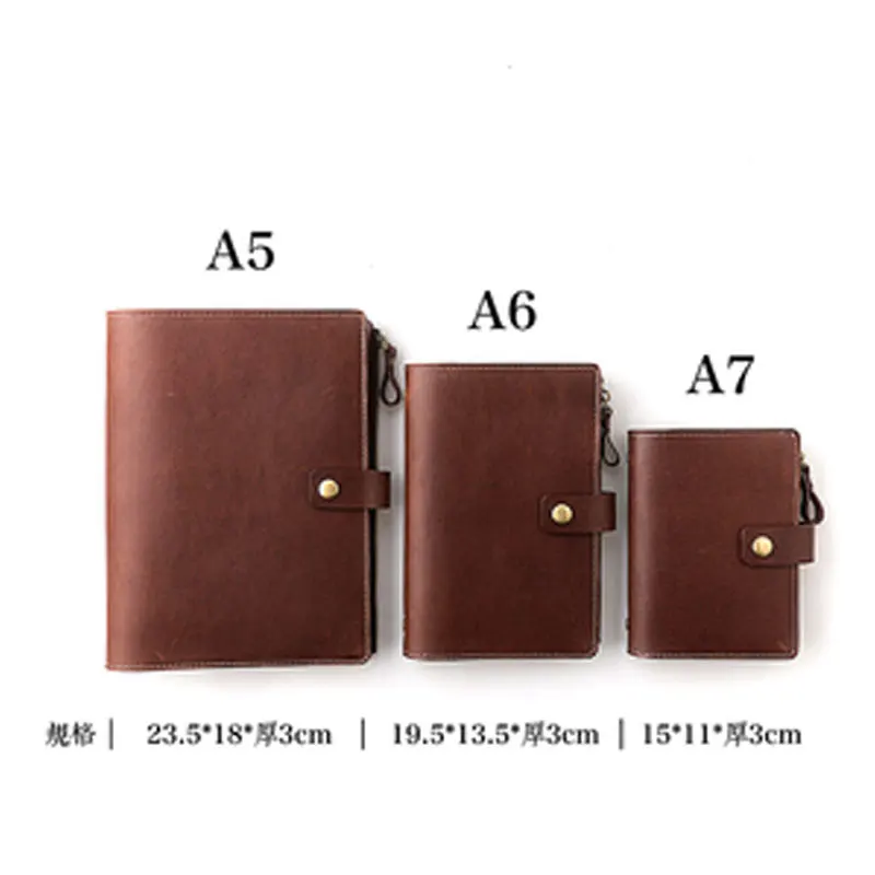 Yiwi Couro Genuíno a5 a6 a7 Plaina Folha Solta Pasta Diário Caderno com Bolsa Zip