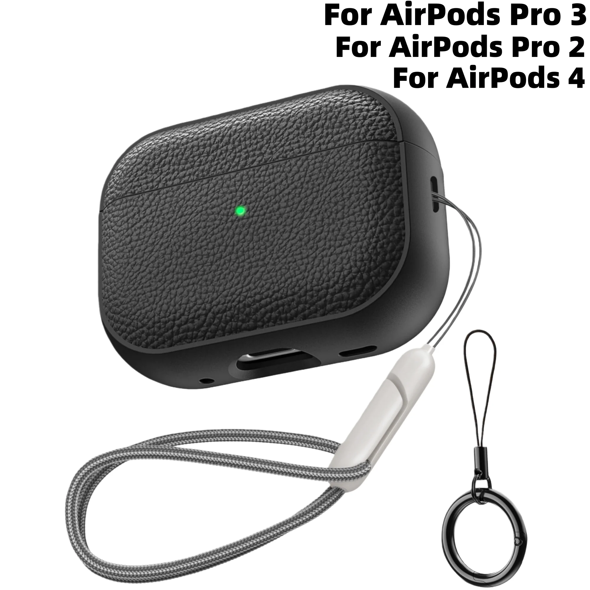 Kopfhörerhülle für AirPods 5/4/Pro 3, stoßfeste Schutzhülle aus TPU mit Lederoptik, inklusive Schlüsselanhänger und Trageschlaufe für AirPods 5/4/Pro 2.