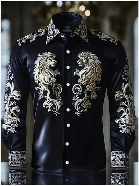 Men's shirt, fashionable printed shirt, social party, soft fabric, comfortable, luxurious, high-quality, long sleeved shirt 1