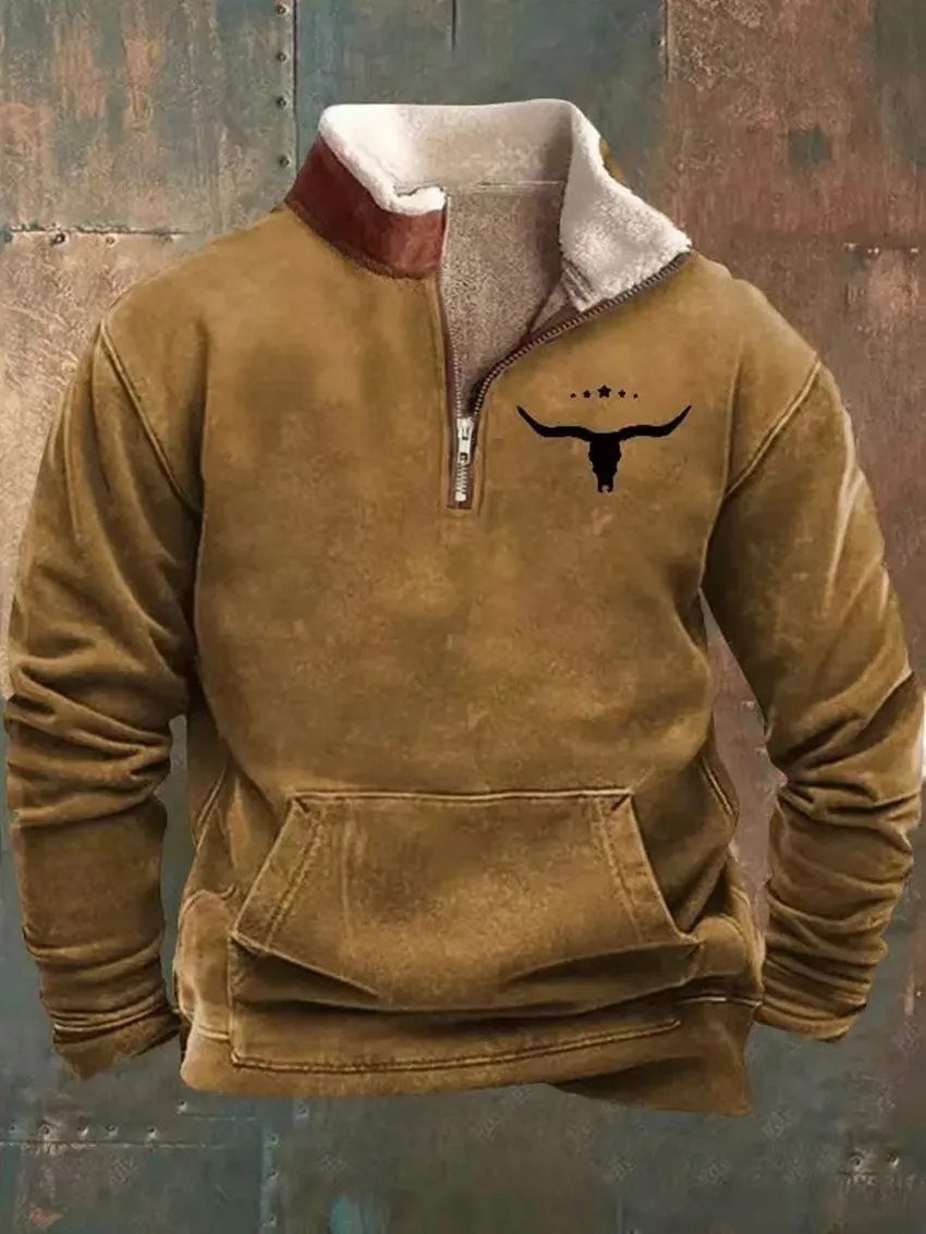 Europe and the United States new Men's shaking fleece hoodie stand collar retro 3D printed Autumn and winter Leisure sports hood 5