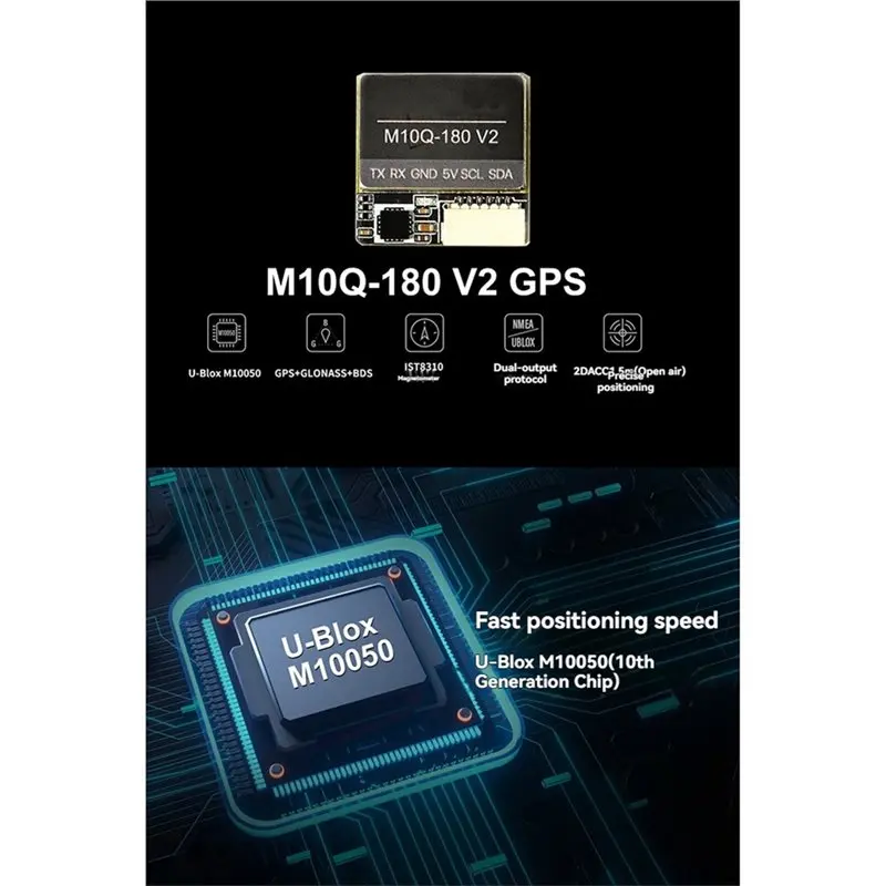 FPV 드론 GPS 모듈 M10Q-180 V2 IST8310 듀얼 프로토콜 NMEA/UBLOX 지원 GPS+ GLONASS+ BDS 정밀 위치 측정 나침반