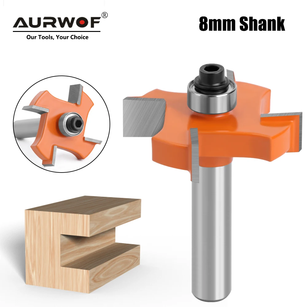 

AURWOF 1pc 8mm 4 Edge T Type Slotting with bearing Tool Router BitsFor Woodworking Industrial Grade Milling Cutter